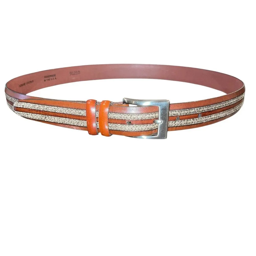 Crookhorn Leather Belt with Braided & Stitched Inlay | Handmade in USA | Size 36